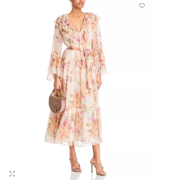 AQUA Floral Ruffle Maxi Dress Boho NWT Small Pink Multi $128 - Picture 1 of 6